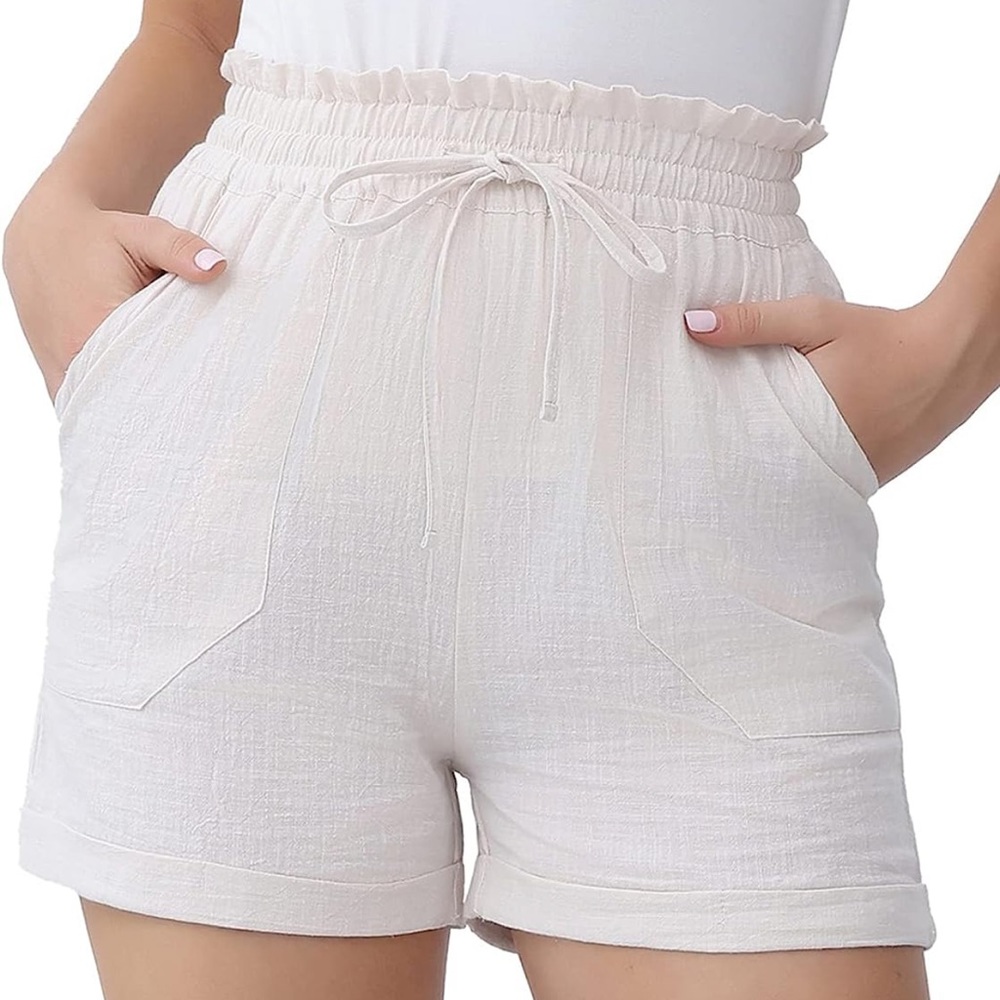 Women's Summer Shorts Ruffle Elastic Hight Waist Casual Shorts with 2 Pockets